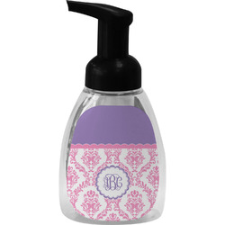 Pink, White & Purple Damask Foam Soap Bottle - Black (Personalized)