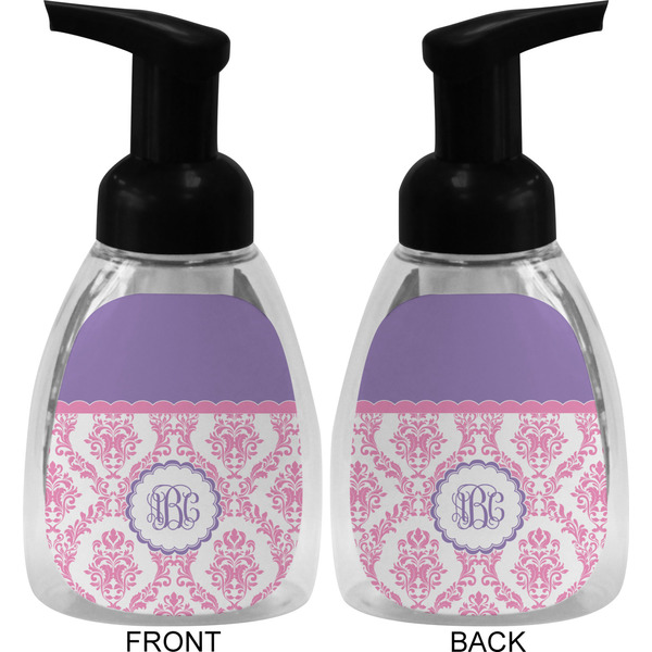 Pink, White & Purple Damask Foam Soap Bottle (Front & Back)