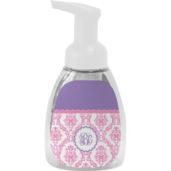 Pink, White & Purple Damask Foam Soap Bottle - White (Personalized)