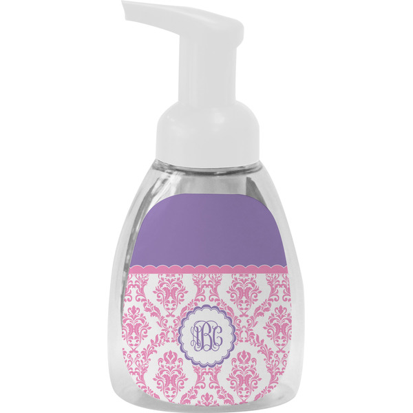 Custom Pink, White & Purple Damask Foam Soap Bottle - White (Personalized)