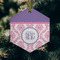 Pink, White & Purple Damask Frosted Glass Ornament - Hexagon (Lifestyle)