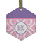 Pink, White & Purple Damask Frosted Glass Ornament - Hexagon