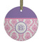 Pink, White & Purple Damask Frosted Glass Ornament - Round