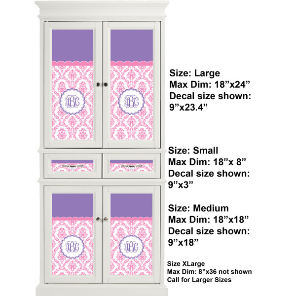 Pink, White & Purple Damask Full Cabinet (Show Sizes)
