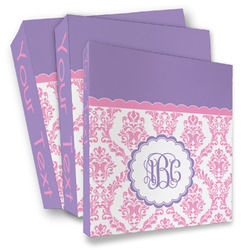 Pink, White & Purple Damask 3 Ring Binder - Full Wrap (Personalized)