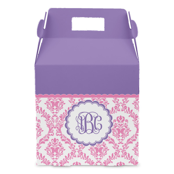 Pink, White & Purple Damask Gable Favor Box - Front