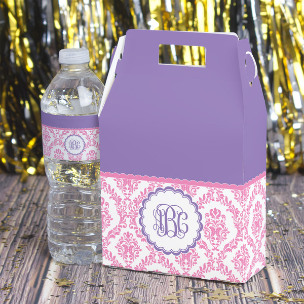 Pink, White & Purple Damask Gable Favor Box - In Context