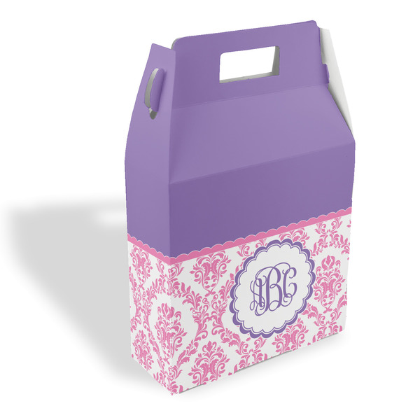 Custom Pink, White & Purple Damask Gable Favor Box (Personalized)