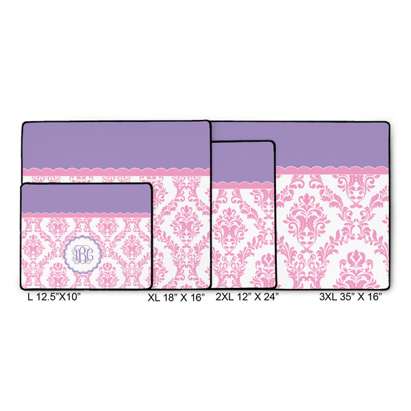 Pink, White & Purple Damask Gaming Mats - SIZE CHART