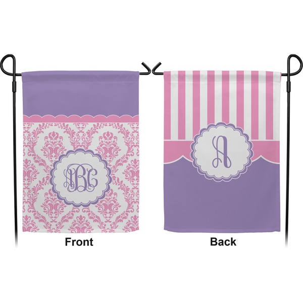 Pink, White & Purple Damask Garden Flag - Double Sided Front and Back