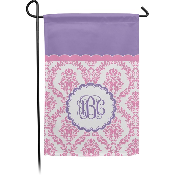 Custom Pink, White & Purple Damask Small Garden Flag - Double Sided w/ Monograms