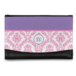 Pink, White & Purple Damask Genuine Leather Women's Wallet - Small (Personalized)