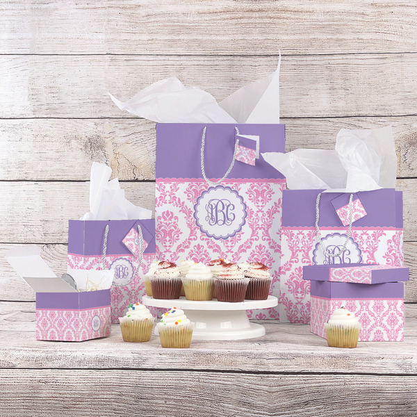 Pink, White & Purple Damask Gift Bags - In Context
