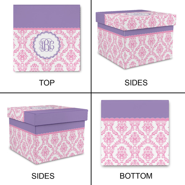 Pink, White & Purple Damask Gift Boxes with Lid - Canvas Wrapped - Large - Approval