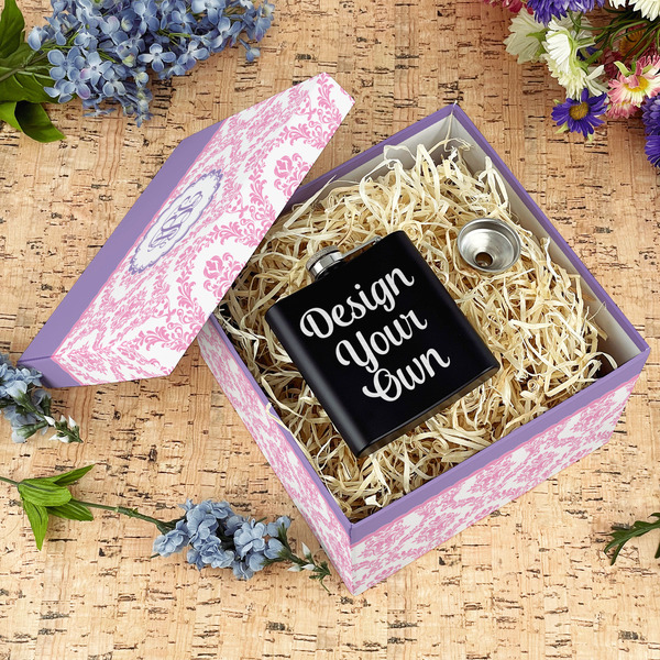 Pink, White & Purple Damask Gift Boxes with Lid - Canvas Wrapped - Large - In Context