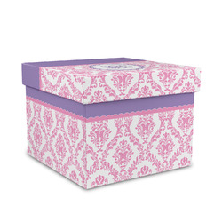 Pink, White & Purple Damask Gift Box with Lid - Canvas Wrapped - Medium (Personalized)