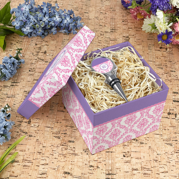 Pink, White & Purple Damask Gift Boxes with Lid - Canvas Wrapped - Medium - In Context