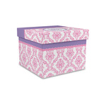 Pink, White & Purple Damask Gift Box with Lid - Canvas Wrapped - Small (Personalized)