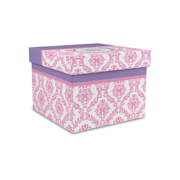 Custom Pink, White & Purple Damask Gift Box with Lid - Canvas Wrapped - Small (Personalized)