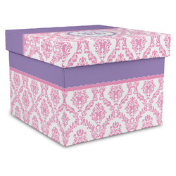 Pink, White & Purple Damask Gift Box with Lid - Canvas Wrapped - X-Large (Personalized)