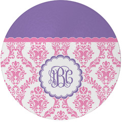 Pink, White & Purple Damask Round Glass Cutting Board (Personalized)