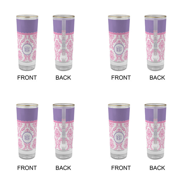 Pink, White & Purple Damask Glass Shot Glass - 2 oz - Set of 4 - APPROVAL