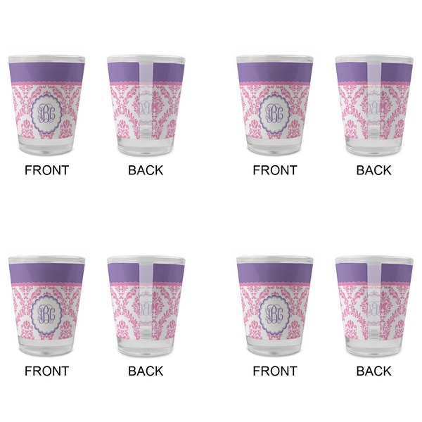 Pink, White & Purple Damask Glass Shot Glass - Standard - Set of 4 - APPROVAL