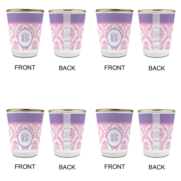 Pink, White & Purple Damask Glass Shot Glass - with gold rim - Set of 4 - APPROVAL