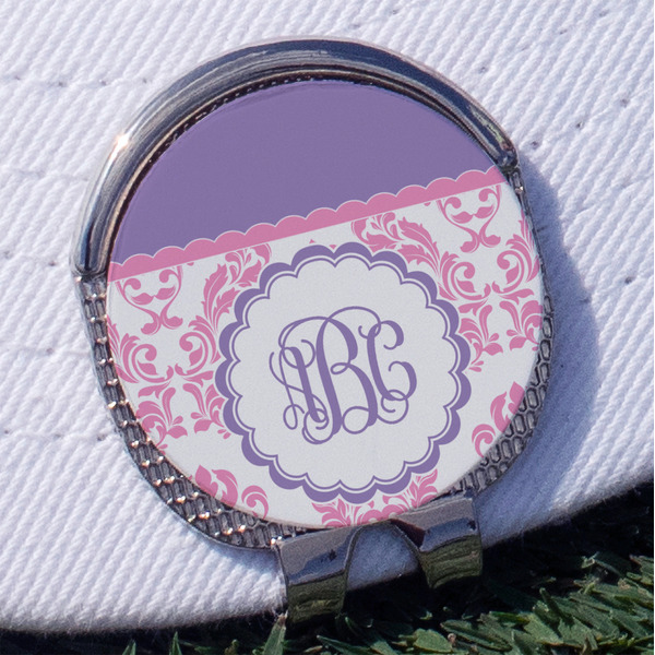 Custom Pink, White & Purple Damask Golf Ball Marker - Hat Clip