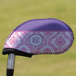 Pink, White & Purple Damask Golf Club Iron Cover - Single (Personalized)