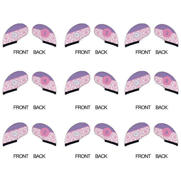Pink, White & Purple Damask Golf Club Covers - APPROVAL (set of 9)