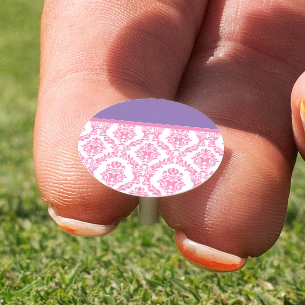 Pink, White & Purple Damask Golf Tees & Ball Markers Set - Marker