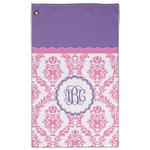 Pink, White & Purple Damask Golf Towel - Poly-Cotton Blend w/ Monograms