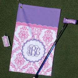 Pink, White & Purple Damask Golf Towel Gift Set (Personalized)