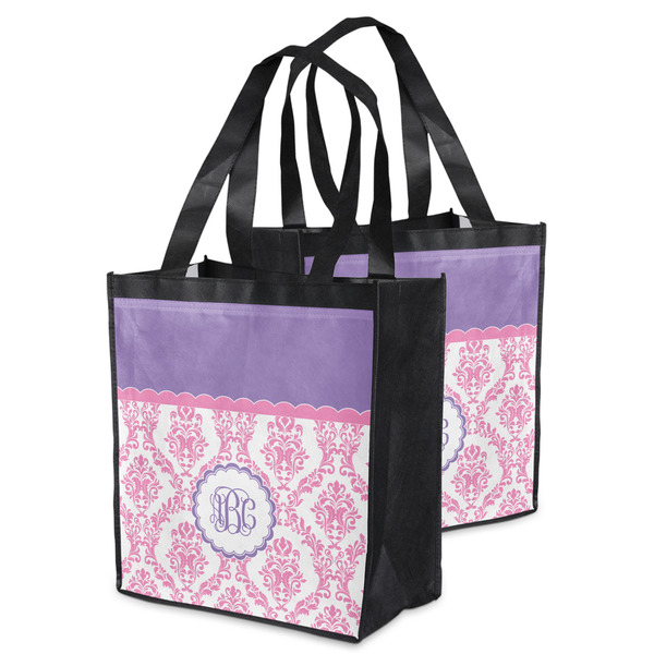 Pink, White & Purple Damask Grocery Bag - MAIN