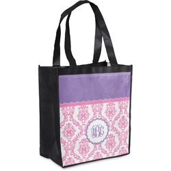 Pink, White & Purple Damask Grocery Bag (Personalized)