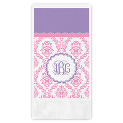 Pink, White & Purple Damask Guest Napkins - Full Color - Embossed Edge (Personalized)