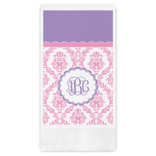 Custom Pink, White & Purple Damask Guest Napkins - Full Color - Embossed Edge (Personalized)