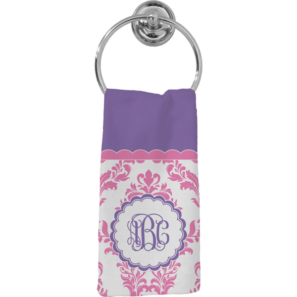 Custom Pink, White & Purple Damask Hand Towel - Full Print (Personalized)
