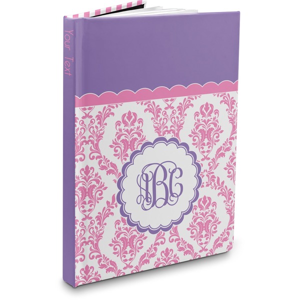 Custom Pink, White & Purple Damask Hardbound Journal (Personalized)