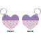 Pink, White & Purple Damask Heart Keychain (Front + Back)