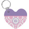 Pink, White & Purple Damask Heart Keychain (Personalized)