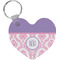 Pink, White & Purple Damask Heart Plastic Keychain w/ Monogram