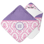 Pink, White & Purple Damask Hooded Baby Towel (Personalized)