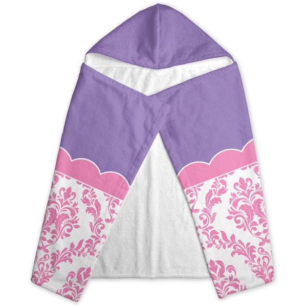 Pink, White & Purple Damask Hooded Towel - Folded