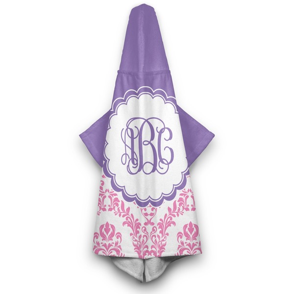 Pink, White & Purple Damask Hooded Towel - Hanging