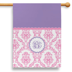 Pink, White & Purple Damask 28" House Flag - Double Sided (Personalized)