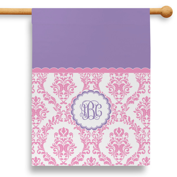 Custom Pink, White & Purple Damask 28" House Flag (Personalized)