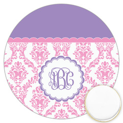 Pink, White & Purple Damask Printed Cookie Topper - 3.25" (Personalized)