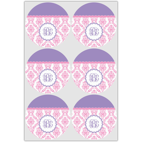 Pink, White & Purple Damask Icing Circle - Large - Set of 6